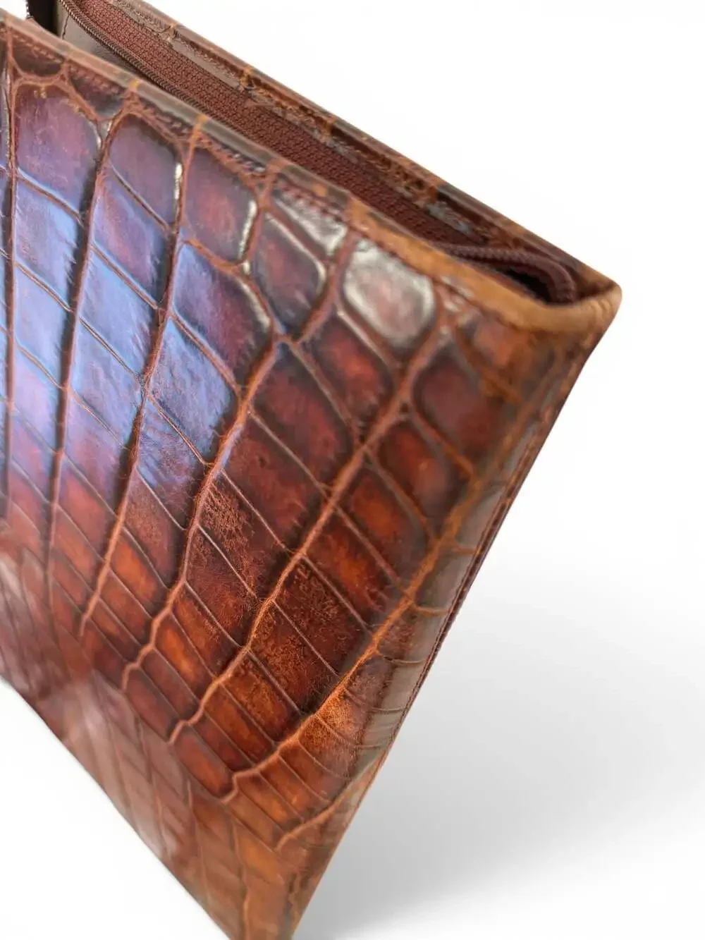 Vintage Crocodile Leather Clutch Portfolio Laptop iPad Case
